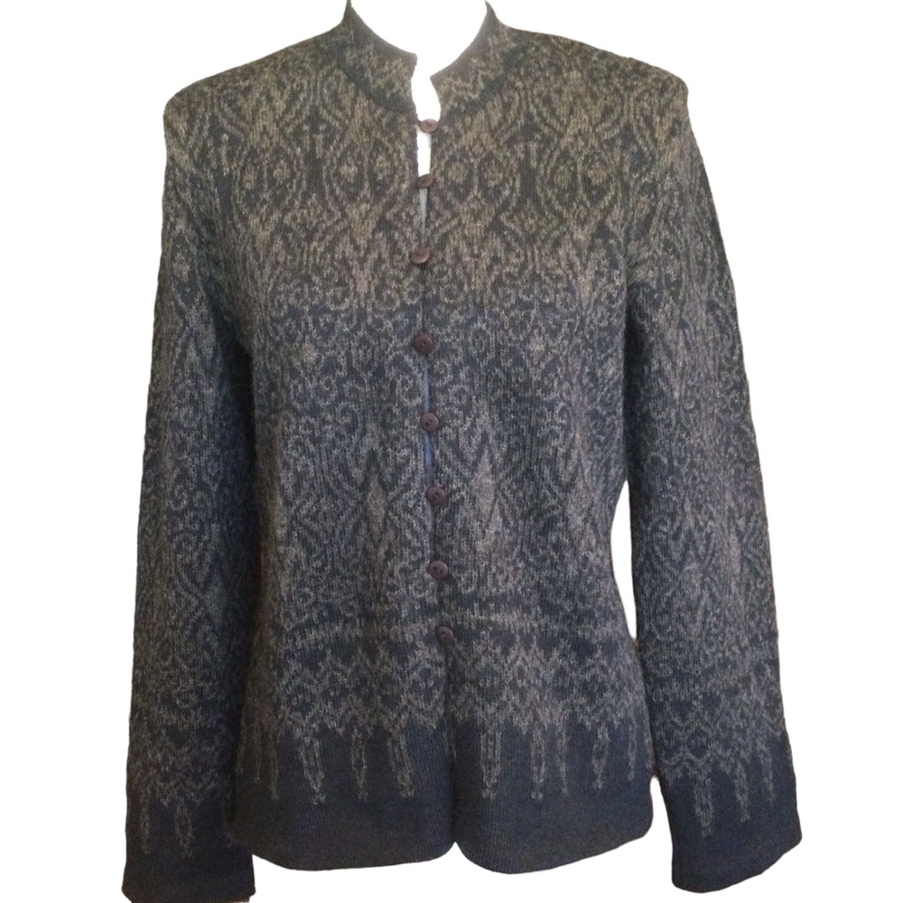 Peruvian Connection Alpaca Gray Button Front Card… - image 2